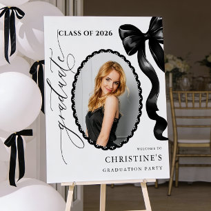 Chic Graduation Party Welcome Sign with Bow