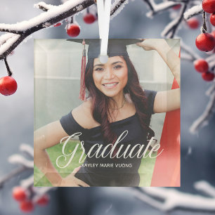 Chic Graduation Photo 2026 Graduate Christmas Glass Ornament