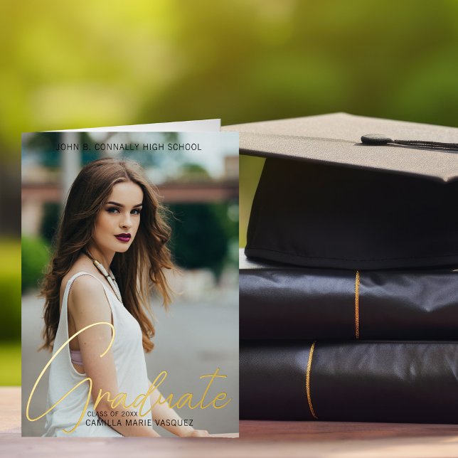 Chic Graduation Photo 2026 Handwritten Script Gold Foil Greeting Card (Creator Uploaded)