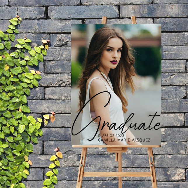 Chic Graduation Photo Black Script Overlay Party Foam Board (Creator Uploaded)