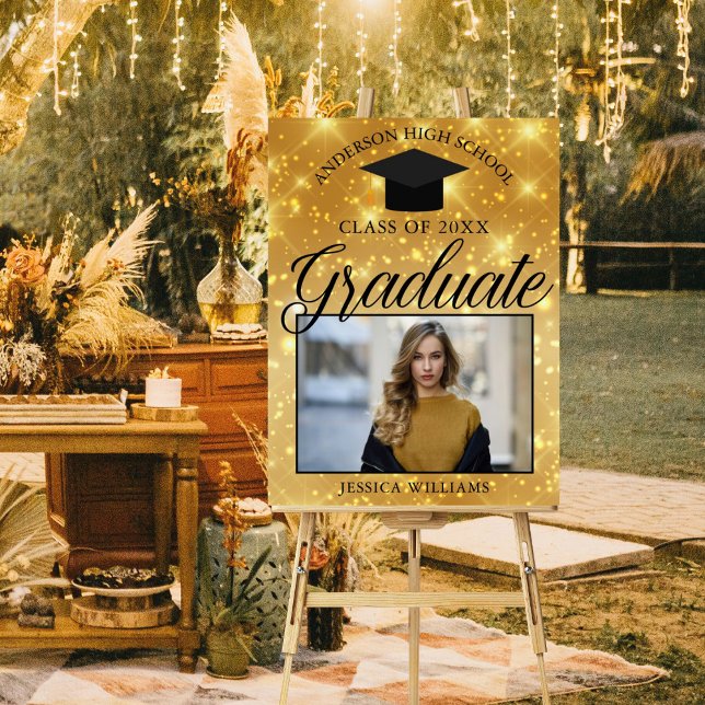 Chic Graduation Photo Custom Gold Sparkle Party Foam Board (Creator Uploaded)
