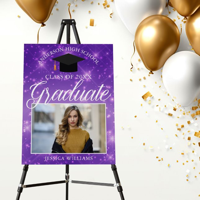 Chic Graduation Photo Custom Purple Sparkle Party Foam Board (Creator Uploaded)
