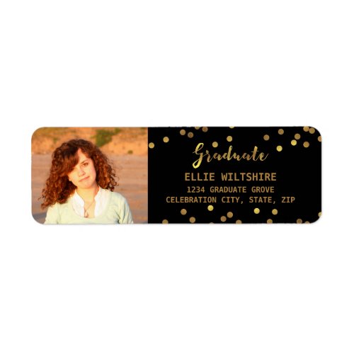 Chic Graduation Photo Faux Gold Foil Confetti Label