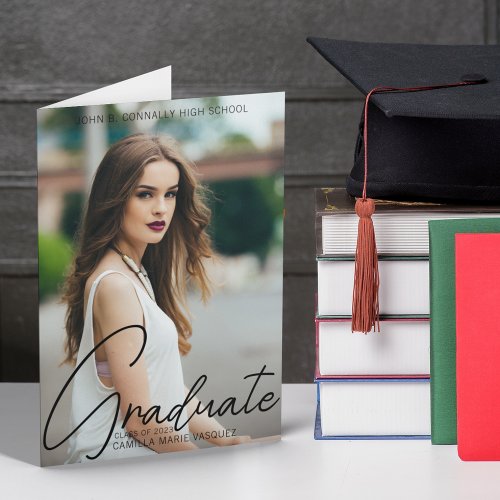 Chic Graduation Photo Handwritten Script Folded Announcement