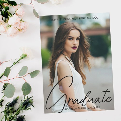 Chic Graduation Photo Handwritten Script Overlay Announcement