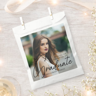 Chic Graduation Photo Handwritten Script Party Favor Bag