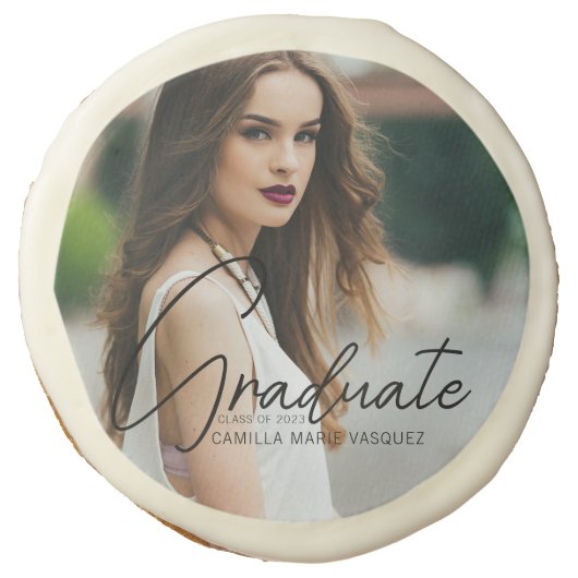 Chic Graduation Photo Handwritten Script Party Sugar Cookie (Front)