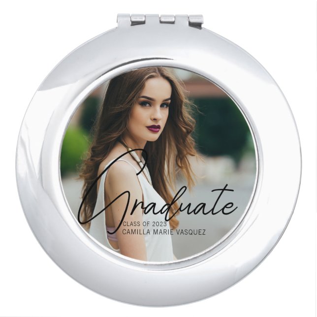 Chic Graduation Photo Personalized Graduate Gift Compact Mirror (Front)
