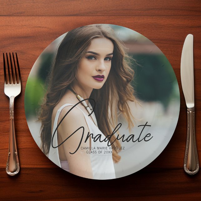 Chic Graduation Photo Personalized Party Paper Plates (Creator Uploaded)