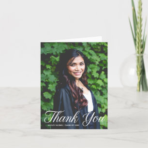 Chic Graduation Photo White Script Thank You Card
