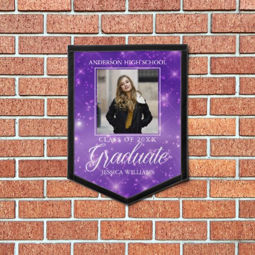 Chic Graduation Purple Sparkle 2024 Graduate Photo Pennant
