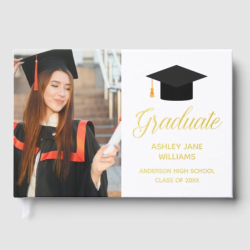 Chic Graduation Senior Portrait Photo Gold Foil Foil Guest Book