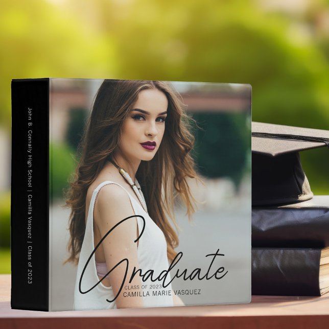 Chic Graduation Trendy Script Overlay Photo Album 3 Ring Binder (Creator Uploaded)