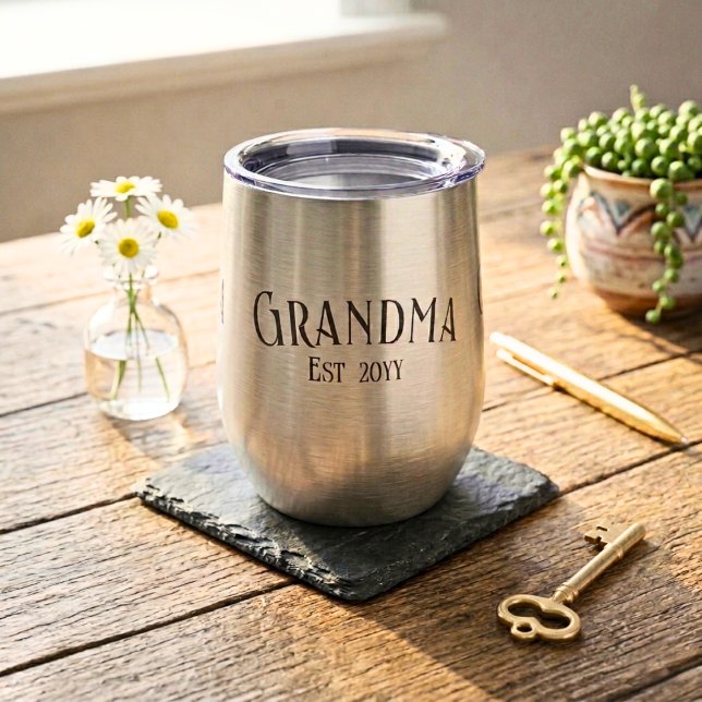 Chic Grandma Established Personalize Name Year Thermal Wine Tumbler (Creator Uploaded)