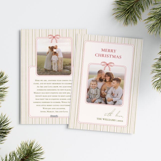 Chic Grandmillennial Coquette Christmas 2 Photo Holiday Card (Creator Uploaded)