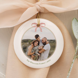 Chic Grandmillennial Coquette Christmas Round Ceramic Ornament