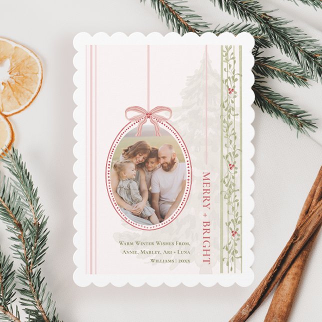 Chic Grandmillennial Coquette Christmas Two Photo Holiday Card (Creator Uploaded)