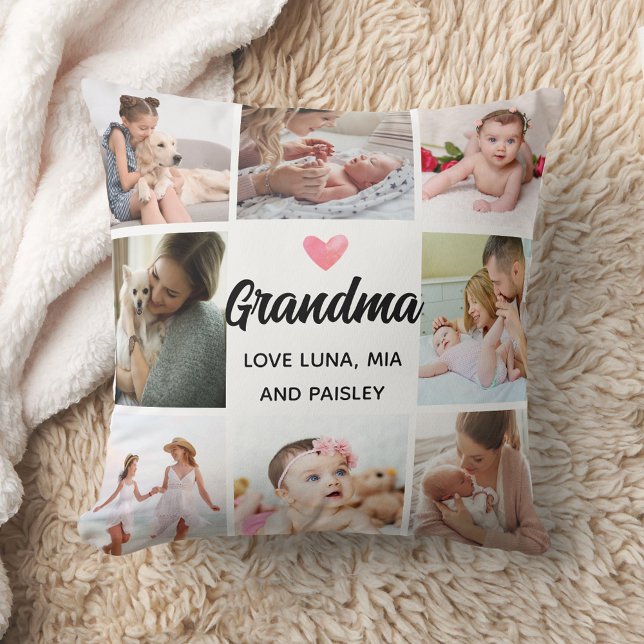 Chic Grandmother's Love: Personalized Heart Photo Throw Pillow (Creator Uploaded)