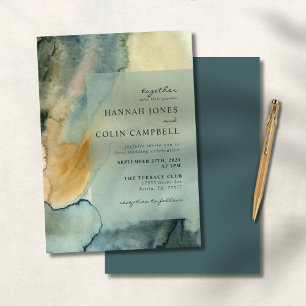Chic Granite Blue Green Watercolor Wedding Invitation
