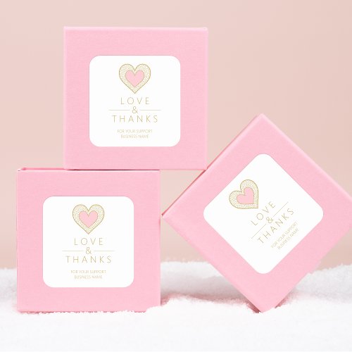 Chic Gratitude Light Pink Gold Heart Lace  Square Sticker