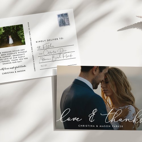 Chic Gratitude  Wedding Photo Thank You Postcard