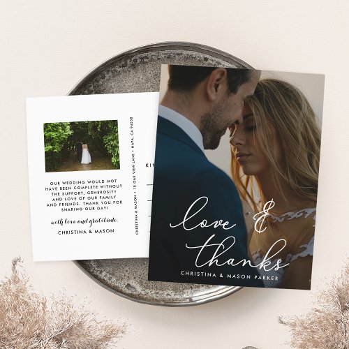 Chic Gratitude  Wedding Photo Thank You Postcard