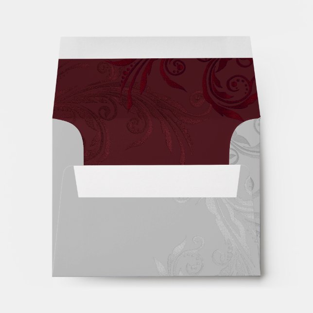 Chic Gray and Burgundy Flourish Custom Envelope (Back (Bottom))