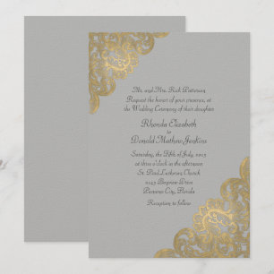 Chic Gray and Gold Felt Wedding Invitation