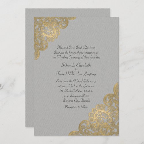 Chic Gray and Gold Felt Wedding Invitation