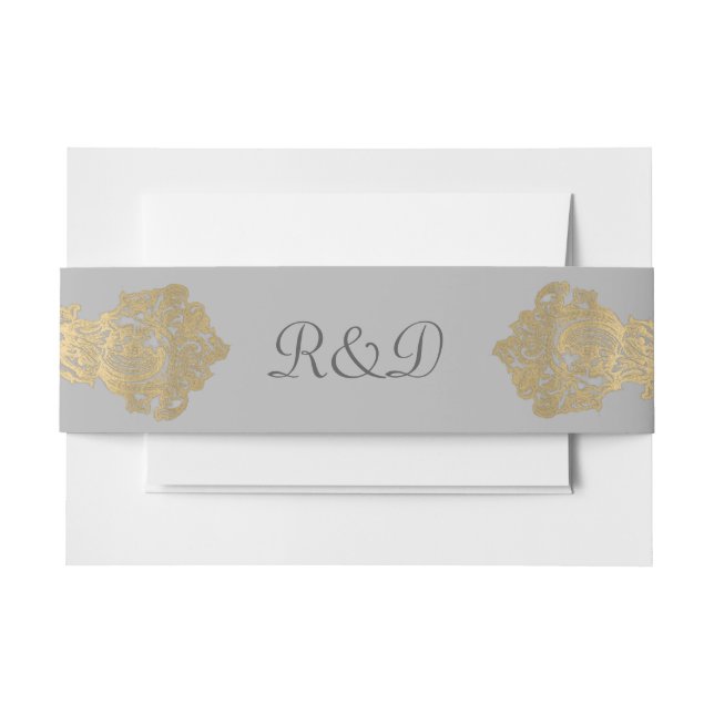 Chic Gray and Gold Monogrammed Wedding Belly Band (Front Example)
