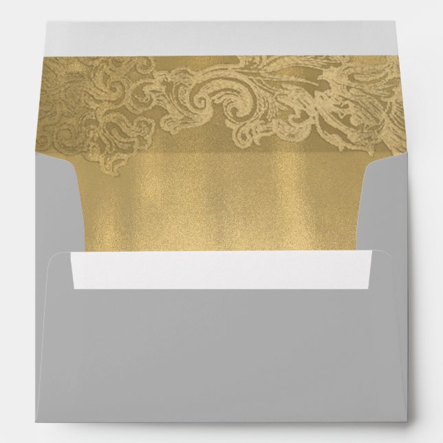 Chic Gray and Gold Wedding Envelope (Back (Bottom))