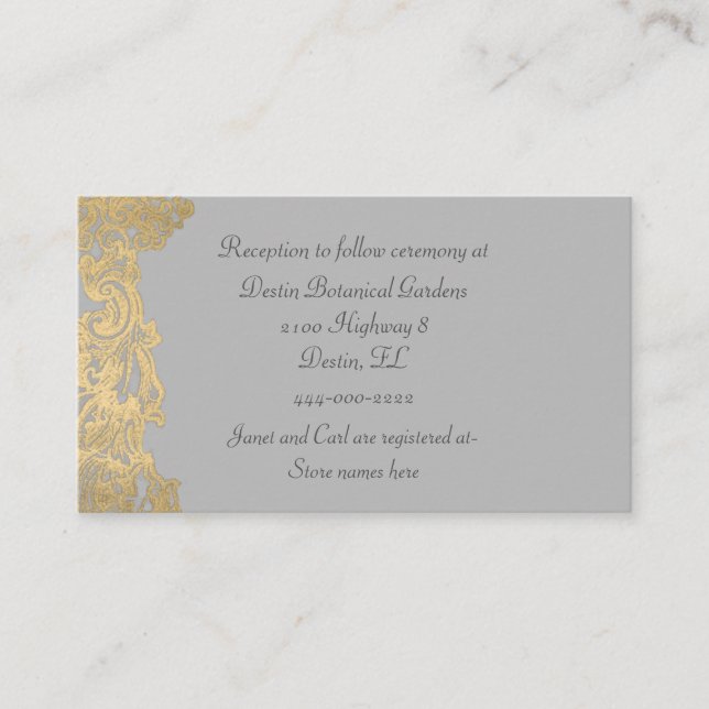 Chic Gray and Gold Wedding Information Card (Front)