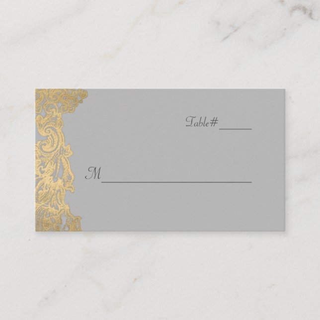 Chic Gray and Gold Wedding Place Card (Front)