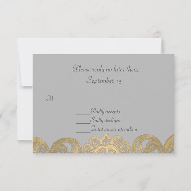 Chic Gray and Gold Wedding RSVP Card (Front)