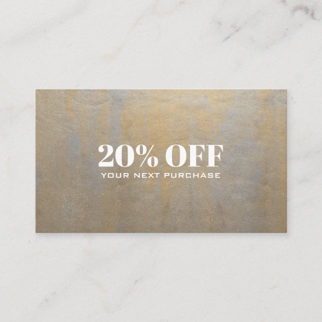 Chic Gray and satin gold discount  Coupon Card (Front)