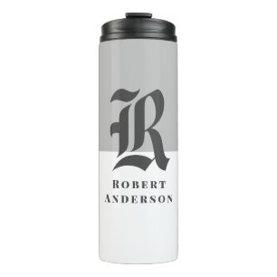 Chic Gray and White Classic Typography Monogram Thermal Tumbler