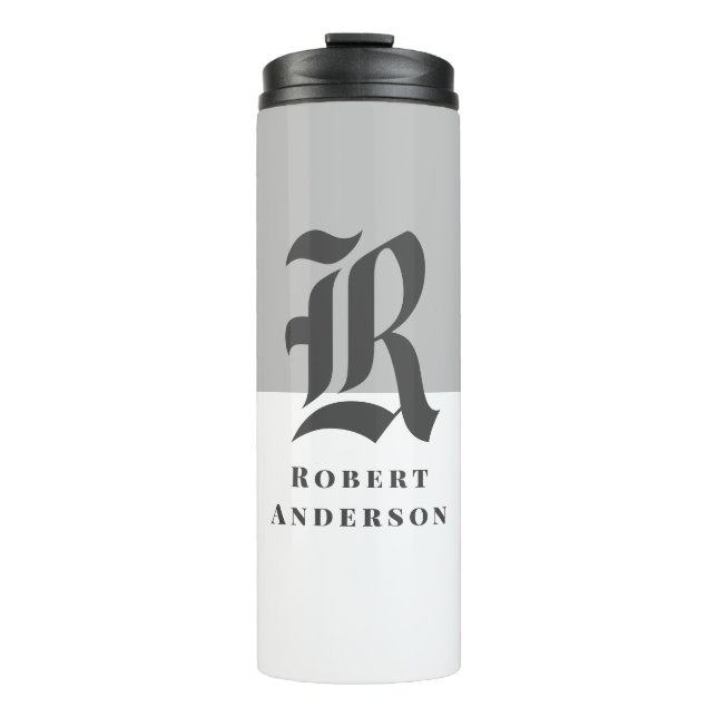 Chic Gray and White Classic Typography Monogram Thermal Tumbler (Front)
