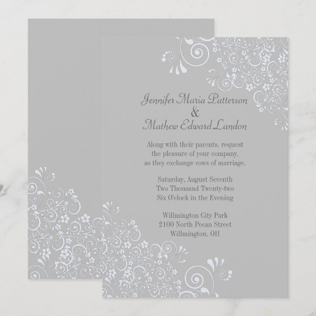 Chic Gray and White Classic Wedding Invitation (Front/Back)