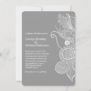 Chic Gray and White Floral Mandala Wedding Invitation