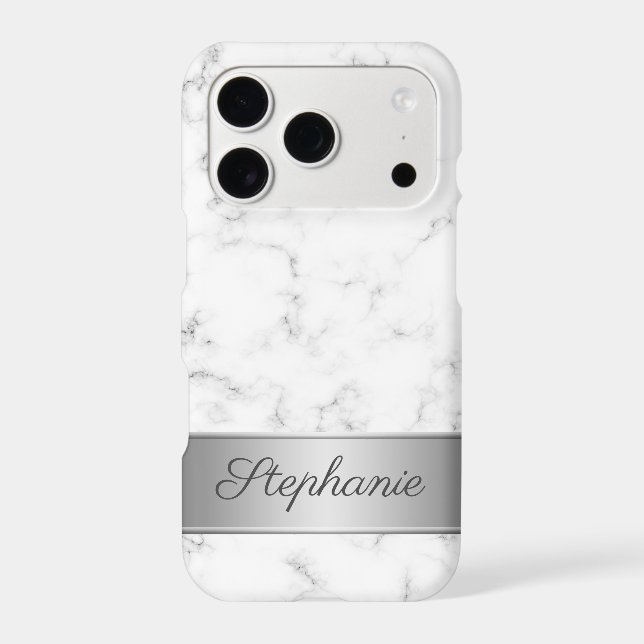 Chic Gray and White Marble Script Name Iphone Case (Back)