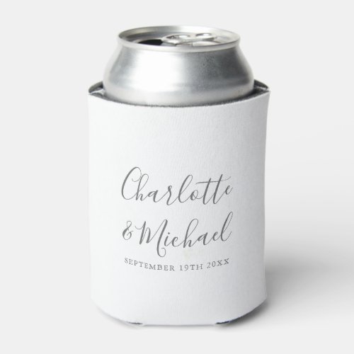Chic Gray And White Script Wedding Can Cooler