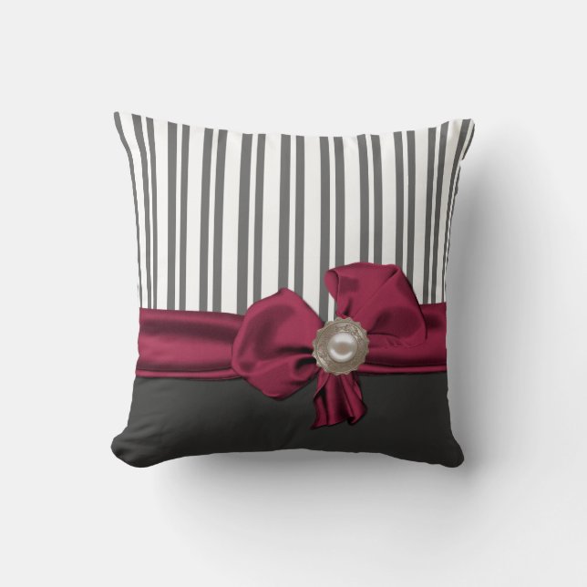 Chic Gray and White Striped Pillow (Front)