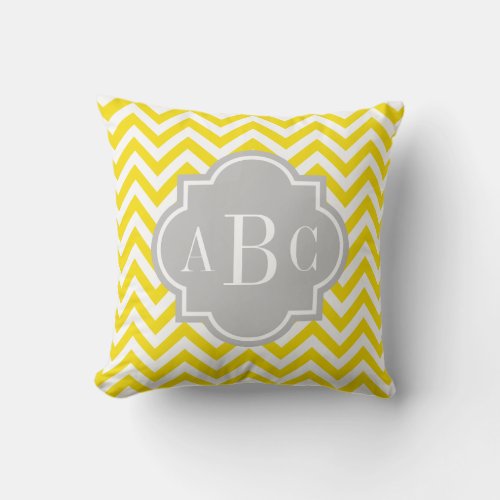 Chic gray and yellow chevron quatrefoil pattern throw pillow