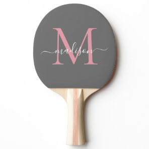 Chic Gray Blush Pink Monogram Elegant Script Name Ping Pong Paddle