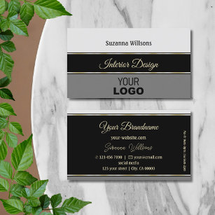 Chic Gray Borders on Black with Logo Professional Business Card