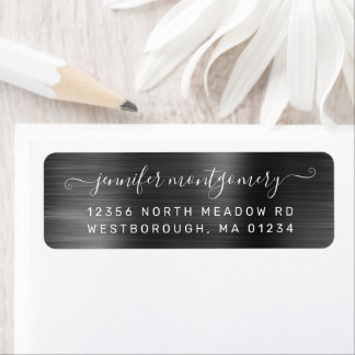 Chic Gray Brushed Metal Return Address Label