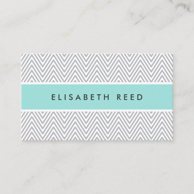 Chic gray chevrons aqua blue professional profile business card (Front)