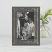 Chic Gray Faux Gold Foil Art Deco Save the Date Announcement (Standing Front)