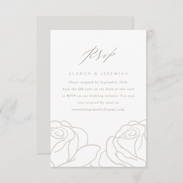Chic Gray Floral Wedding RSVP with QR Code (Front/Back)