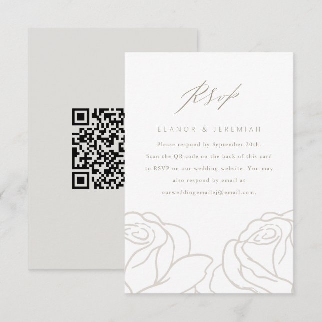 Chic Gray Floral Wedding RSVP with QR Code Card (Front/Back)